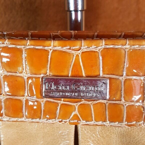 ELENA GIRARDI Womens Handbag Tan Leather Croc Embossed Shoulder Bag ITALY - Picture 2 of 9